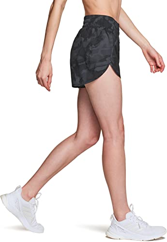 Tsla Women's Running Shorts, Dry Fit Active Sports Workout Shorts, Gym Exercise Athletic Short With Pockets, Zipper Pocket Woodland Camo Black, Large #TOP21