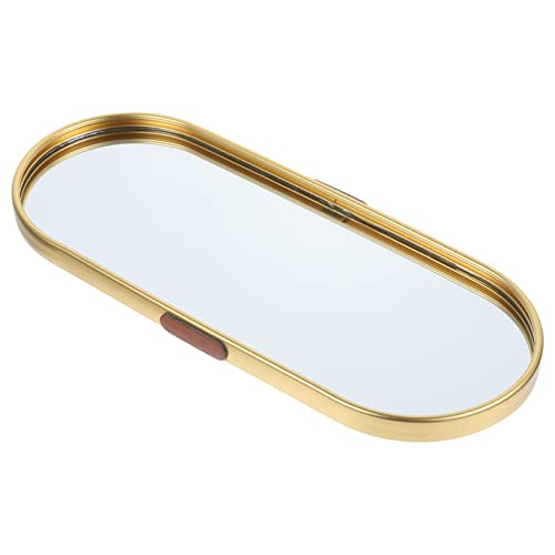 TOGEVAL Plateau de Présentation de Maquillage Miroir Doré 30x12 Cm en Verre Trempé Organiseur de Bijoux et Accessoires pour Commode Salon Fête