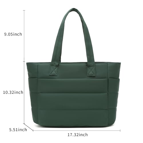 Image of Dreubea Stylish Large Lightweight Puffy Tote Bag for Women - Spacious, Versatile, and Practical Everyday Carry-All for Work, Travel, and Shopping Army Green