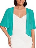 Women Bolero Shrug Cardigan Open Front Cover Up Sheer Short Sleeve Kimonos for Evening Dress(Blue Green,L