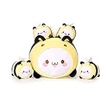 AIXINI Cute Cat Bee Mommy Stuffed Animal with 4 Little Baby Cats Plush, Super Soft Cartoon Hugging Toy Gifts for Bedding, Kids Sleeping Kawaii Pillow