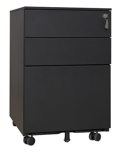 Requena 3 Drawers Mobile File Cabinet with 5 Wheels Lockable Storage Metal Filing Cabinets with Keys Black MP01