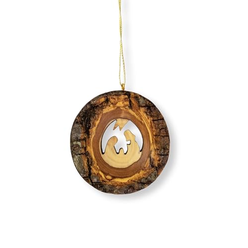Live Edge Olive Wood Ornaments from The Holy Land of Israel - Round Bark Cutout Wooden Nativity Ornament, 2.25" x 2.25" Christian Christmas Ornaments for Tree Decorations & Seasonal Decor