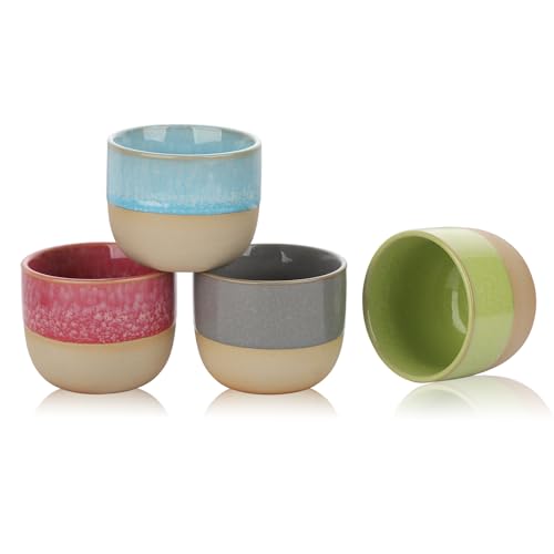 VanEnjoy Espresso Cups Set of 4 Stackable Coffee Mugs Colorful Unique Ceramic Glazed Demitasse Espresso Cups 4 Colors Ceramic Espresso Mugs 5oz Espresso Cups for Tea Coffee