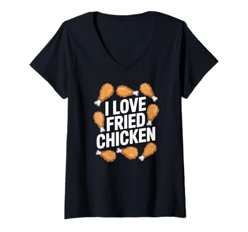 Mujer Cita divertida de I Love Fried Chicken Camiseta Cuello V