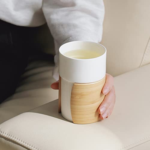 Wonder Nest Ceramic Coffee Mug - Coffee Cup With Lid And Insulated Bamboo Handle, 14 Oz Tea Cup For Home And Office, Novelty Morning Coffee Cup Tea Milk Christmas Gift Mug (White) #TOP3