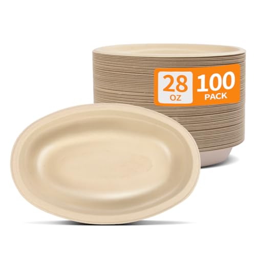 Celel 28 oz Oval Paper Bowls 100 Pack For Burrito Nacho Taco Salad