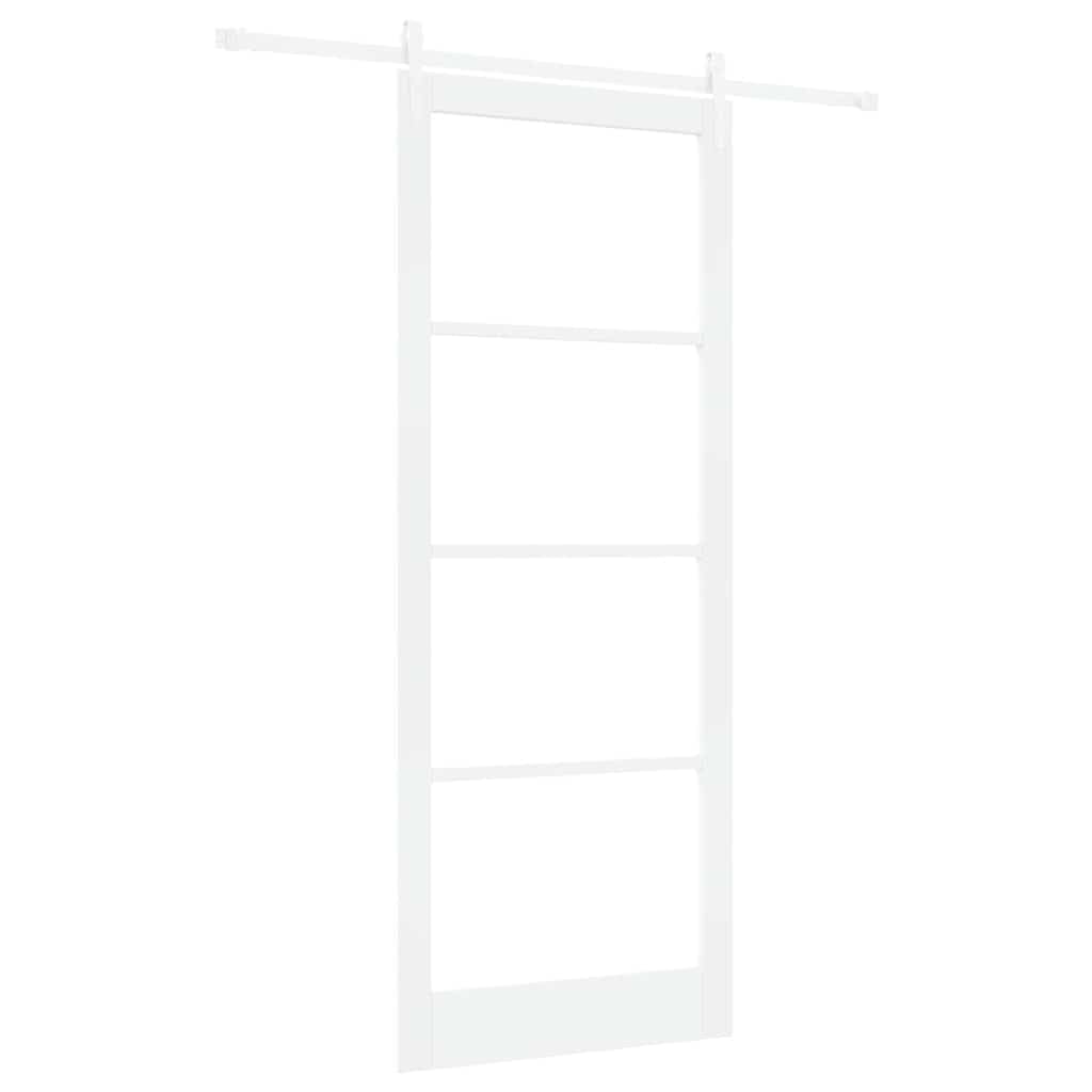 Schiebetür 93 x 232 cm Weiß aus Kiefernholz und Glas für Innenbereich, Platzsparende Schiebetür mit leisem Schiebemechanismus