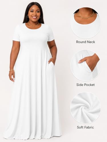 Image of PinkPatty Women's Plus Size Maxi Dresses Short Sleeve Sundress Summer T-Shirt Beach Long Dress with Pockets
