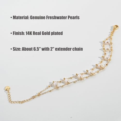 VLINRAS Pearl Bracelet Gold Double Layers Natural Freshwater Pearl Beaded Bracelet Bridesmaid Gift Wedding Jewelry3