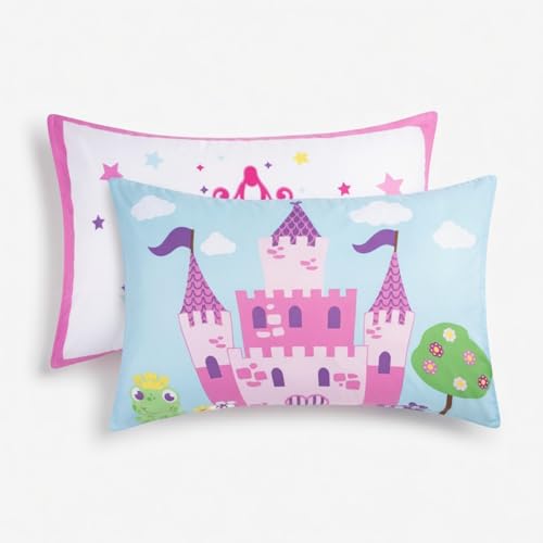 Everyday Kids 2-Pack Standard Size Pillowcases fit Pillows 20 x 26” -100% Soft Breathable Microfiber - Perfect for Toddler Little Girl Twin/Full Size Bed - Princess