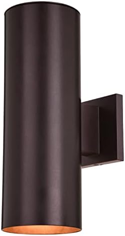 VAXCEL Chiasso Modern Outdoor Porch Light, 5" W x 14.25" H 2-Light Deep Bronze Cylinder Wall Sconce, Waterproof Up and Down Wall Light for Porch, Patio, Deck, or Front Door