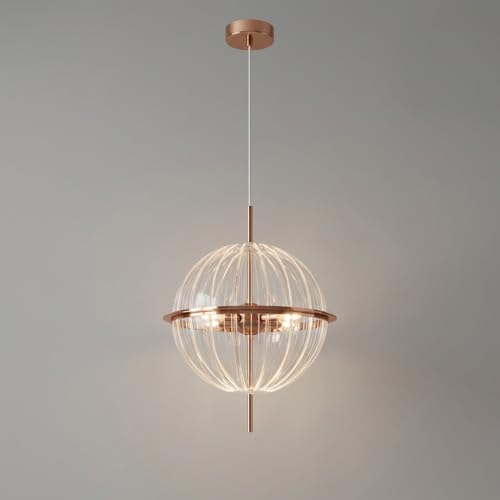 Image of Globe Pendant Light 3-Color CCT (Warm + Natural + Cold White) LED Hanging Lamp Metal Acrylic for Living Room Bedroom Dining