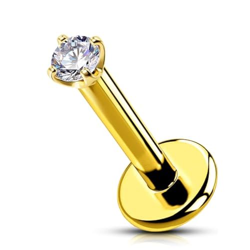 OUFER 16G Lip Ring, 14K Solid Gold Lip Ring Studs, Push-Pin Lip Piercing Jewelry, G23 Solid Titanium Bar Labret Jewelry, Cartilage Helix Tragus Pierci