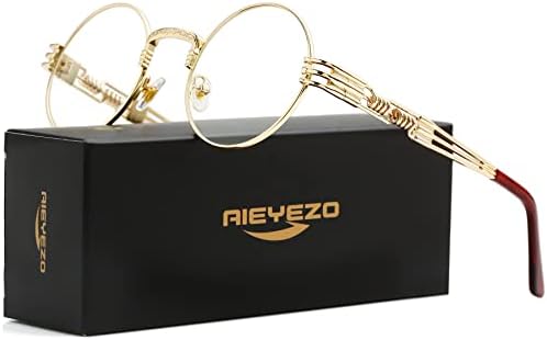 AIEYEZO Round Steampunk Sunglasses Circle Lennon Hippie Glasses Metal Frame 100% UV Blocking Lens