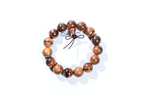 Qzoxx Mantra Man Woman Tibetan Buddhist 15mm Tigerwood Beads Fo Kwan-yin Mala Meditation Wrist Bracelet Yoga Bracelet