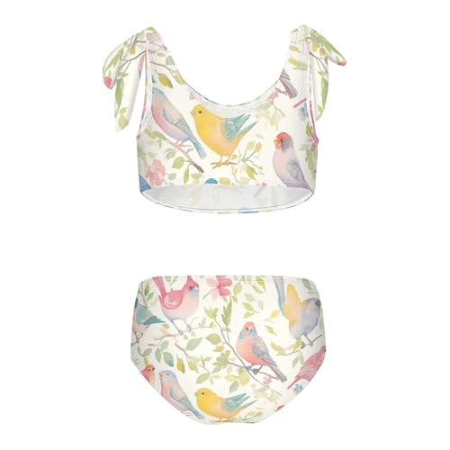 Decorative Bird Pattern Girl Two Piece Kids Bikini Set Beach Swimsuits Swimwear Adjustable Shoulder Strap2