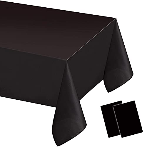 FECEDY 2 Packs 54 x 108inch Black Disposable Plastic Table Cover Waterproof Tablecloths for Rectangle Tables up to 8 ft in Length Indoor & Outdoor Birthdays Anniversary Buffet Table Party Decorations