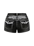 Milumia Women's Y2k Rhinestone Decor Denim Shorts Punk Skinny Mini Shorts with Pocket Black Large
