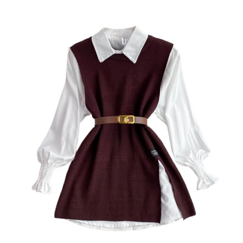 LIXINGHEITANG Spring and Casual Medium Long Waist Wool Dress Plaid Shirt Sweater Vest Women's Suit Knitted Two-piece Sets