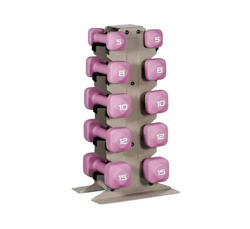 Image of Tone Fitness Neoprene Dumbbell Set with Storage Rack - Non-Slip, Anti-Roll Hand Weights for Home Gym Workouts | 20 lb, 32 lb, 50 lb, 60 lb & 100 lb Options