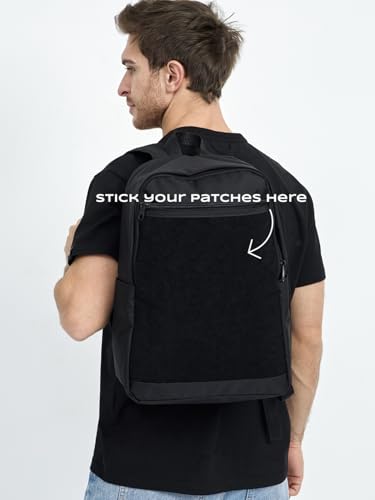 Unisex Large Black Backpack with Sticker & Patches Area, Ideal for Laptop, Travel & Work, Spacious Design for Boys and Girls, Perfect for Customization