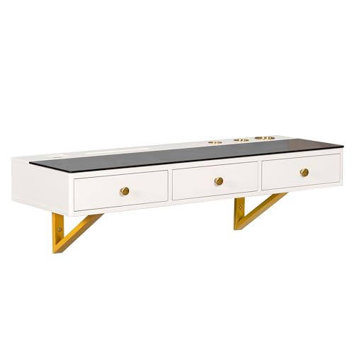 Image of JIVOIT Multi-Purpose Wall-Mounted Vanity Table, 47 inch Floating Shelf with Three Drawers, Electronic Equipment Holder, Mounted Desk, Floating Table for Bedroom, Bathroom, Hairdressers
