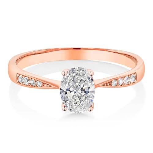 Gem Stone King 10K Rose Gold Gemstone Birthstone and White Diamond Engagement Ring For Women | Oval 7X5MM | Wedding Engagement Anniversary Promise Ring | Sizes 5, 6, 7, 8, 9