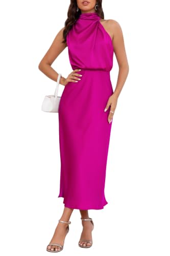 Image of Women's Satin Maxi Dress Summer Formal Wedding Guest Cocktail Dress