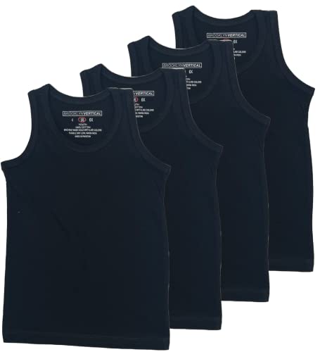 BROOKLYN VERTICAL Boys 4 Pack Undershirt Tank Top - Tagless Cotton Super Soft Runs Small