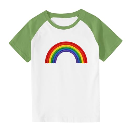 Girls Cute Rainbow T-Shirts Kids Color Block Loose Raglan Tops Boys Crewneck Basic Short Sleeve Tees for Kids 3-14 Years