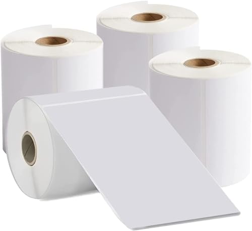 4 Rollos 4"x 6" Etiquetas Térmicas de envío, 1000 piezas（250/Rollo x4 Rollo）etiqueta de envío (100 mm x 150 mm), etiquetas impermeables para el transporte,Etiqueta 4x6 para embalaje de transporte
