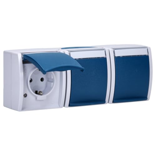 Busch-Jaeger 2300/3 EWN-53 SCHUKO Steckdose 3-fach (Thermoplast) Grau ocean (IP 44) 2CKA002084A0704