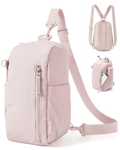 BAGSMART Small Sling Bag for Women, Fast Track Crossbody Bag Mini Backpack purse for Daily Travel Gym, Pink