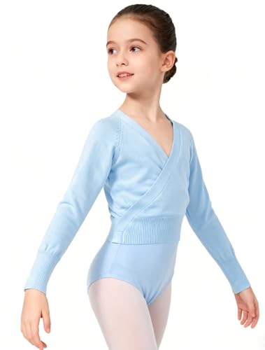 MOLLDAN Girls Wrap Top for Dance Ballet Long Sleeve Warm Up Sweater for Leotards(826-01-XXL)