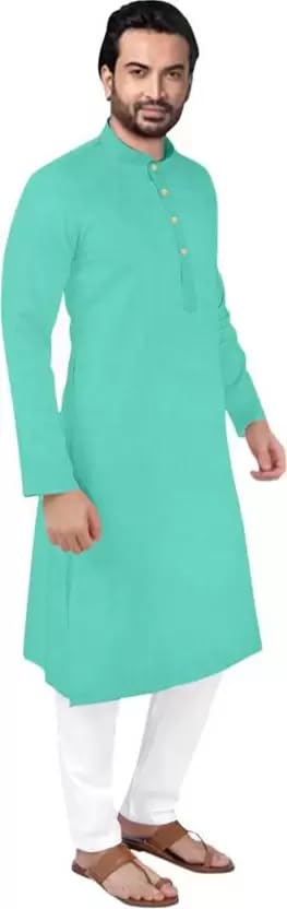 Image of weltpocket Men's Cotton Blend Solid Straight Kurta Pyjama
