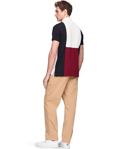 Tommy Hilfiger Camisa polo masculina casual de manga curta com modelagem regular com stretch e desen
