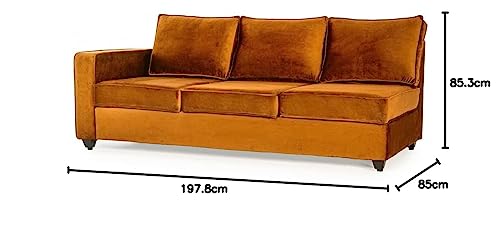 Image of Wakefit L Shape Sofa Set for Living Room | 3 Year Warranty - 3 Seater + Chaise (Velvet Fabric, Amber), Brown
