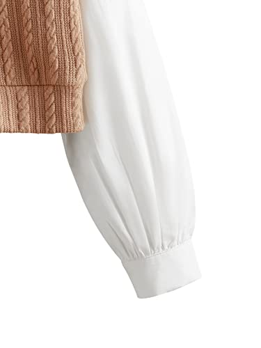 SweatyRocks Women's Collar Long Sleeve Shirt Ribbed Knit 2 in 1 Blouse Crop Top Sweater Shirt Top3