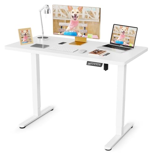 JOY worker Small Electric Standing Desk, 35" x 20" Whole Piece Height Adjustable Desk with Memory Controller, White Sit to Stand Desk Workstation for Home Office