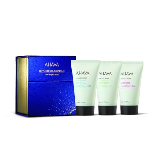AHAVA The Minerals Trio Gift Set Includes Mineral Hand Lotion 40ml Mineral Shower Gel 40ml & Mineral Body Lotion 40ml Hydrating Travel Skincare Set
