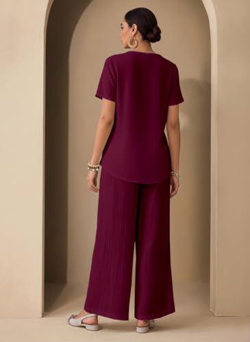 Image of TOPLOT Women's Co-ord Set | Stylish Matching Top & Bottom Set | Notch Neckline with Button Detail | Loose-Fit, Short-Sleeve Top with a Relaxed Silhouette |Ideal for Casual (5250)