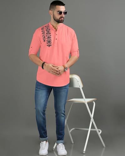 Image of FINIVO FASHION Men's Regular Fit Cotton Blend Kurta Shirt | Full Sleeve Ethnic Shirt with Mandarin Collar and Button Placket | Casual Kurta for Daily and Traditional Use