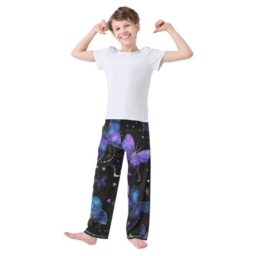 Butterfly and Moon Boys Long Pants Soft Trousers Elastic Waist Kids Lounge Bottoms with Pockets S-XL3
