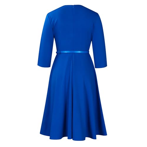 Image of Elainone Women 3 /4 Sleeve Casual Swing Flared A Line Dress Wedding Guest Semi Formal Office Work Dresses with Belt