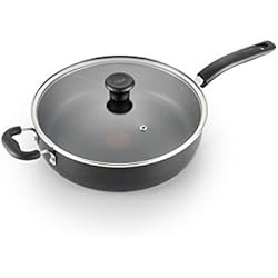 T-Fal Sartén de aluminio especial con tapa de 12 pulgadas. 5 cuartos de galón. Negro