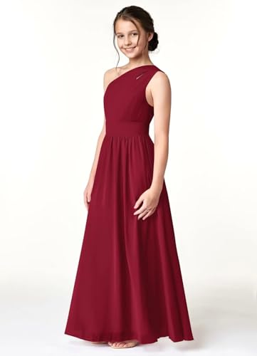 One Shoulder Junior Bridesmaid Chiffon Dress Flower Girl Dresses for Wedding A-Line Long Pageant Gown2