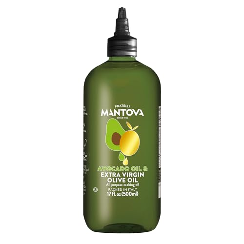 Mantova Squeeze Oils – Extra Virgin Olive Oil and Avocado Cooking Oils in Squeeze Bottles for Drizzling, Salads, Grilling, Frying, Roasting & Finishing (17 oz, EVOO & Avocado Oil Blend)