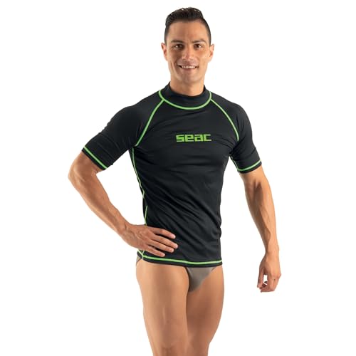 SEAC T-Sun Short Man, Maglia Protettiva Rash Guard per Snorkeling e Nuoto Anti UV, Nero, XL