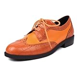  Klarmar Femme Rétro Splicing Lacets Pumps Formal Oxford Plates Chaussures Pumps Brogue Rétro Robe Escarpin Décontractée Travail Orange Taille 36 EU/23CM